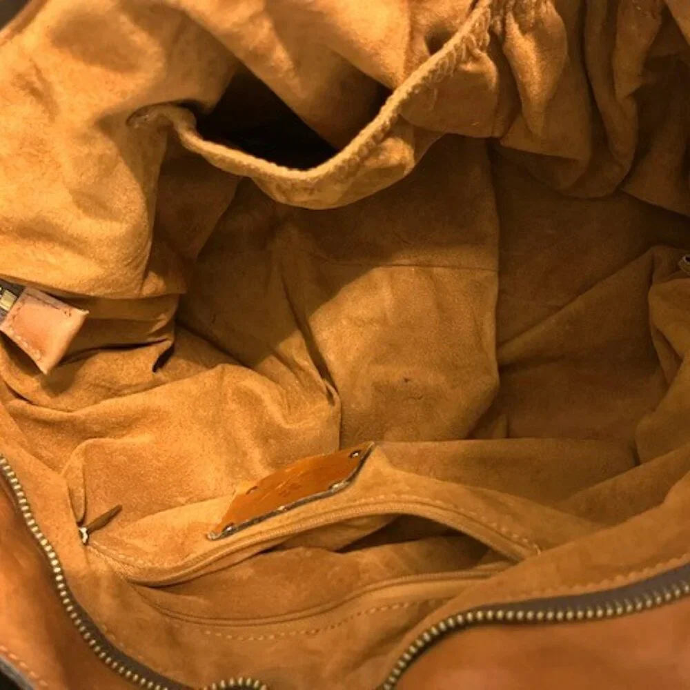 Patricia Nash Distressed Cognac Brown‎ Leather Tassel Bucket Tote Bag